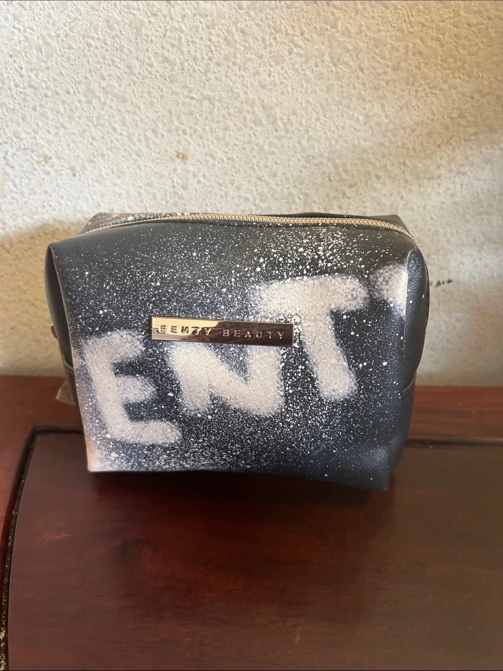 Fenty Beauty Black Cosmetic Pouch with White Spray Paint Design